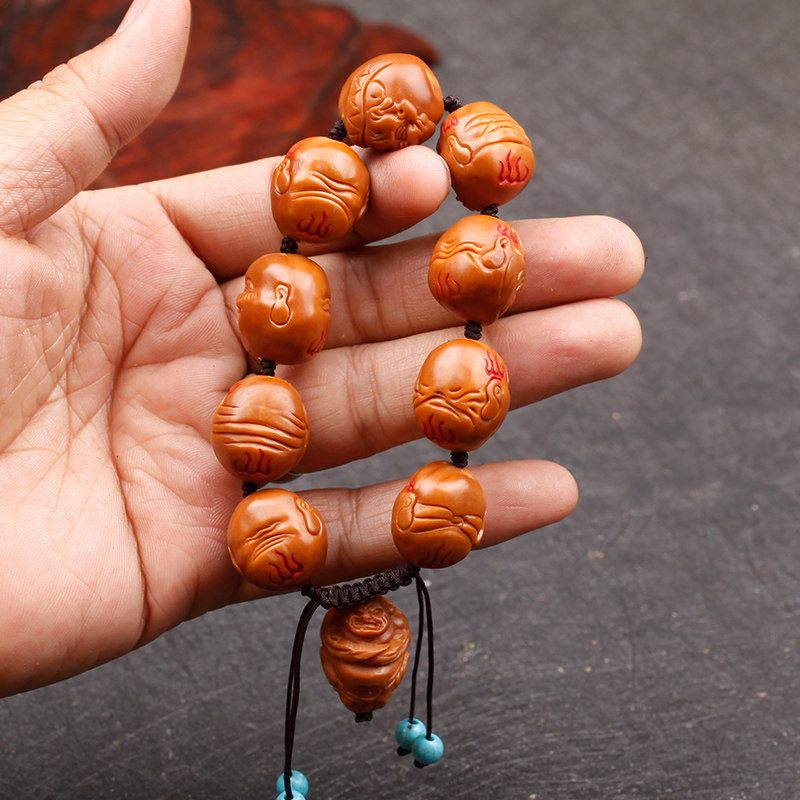 橄榄核手串民族风恶僧短圆款手工雕刻胡苏工文玩天然手链