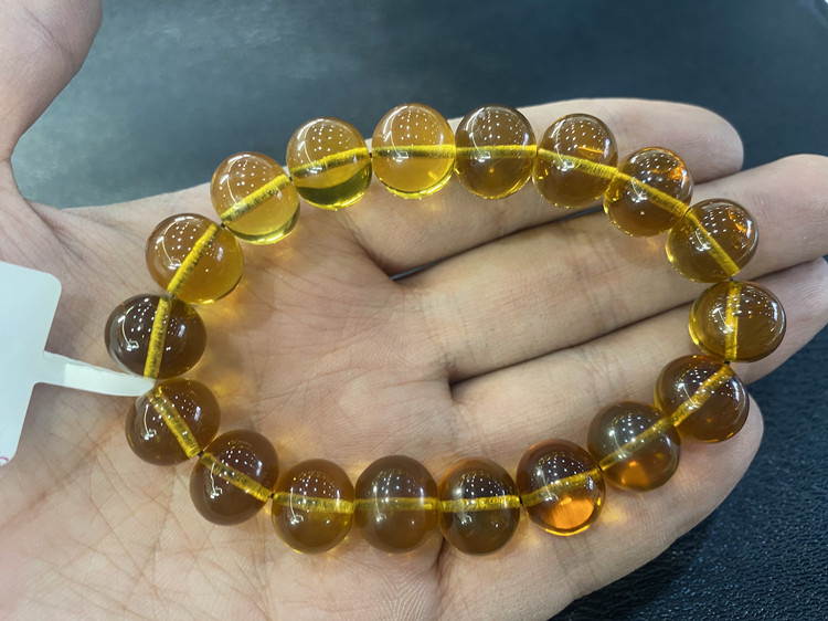 一赔纯天然抚顺琥珀净水金珀手串手链13毫米手饰
