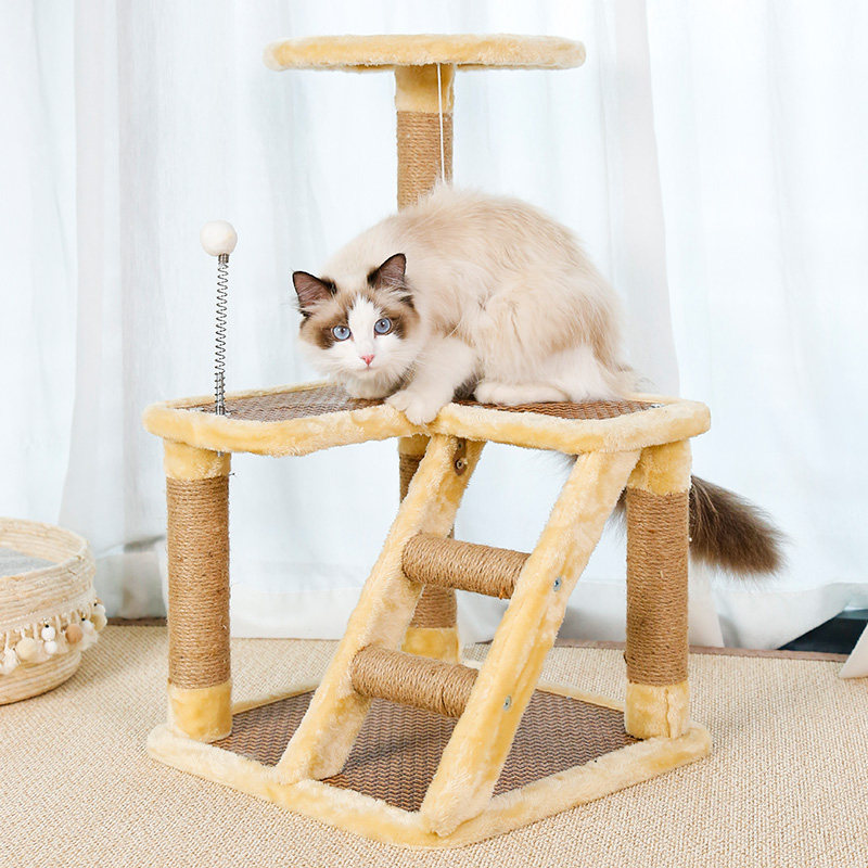猫爬架小型猫咪实木剑麻猫窝树一体猫抓板猫玩具猫跳台抓柱猫架子
