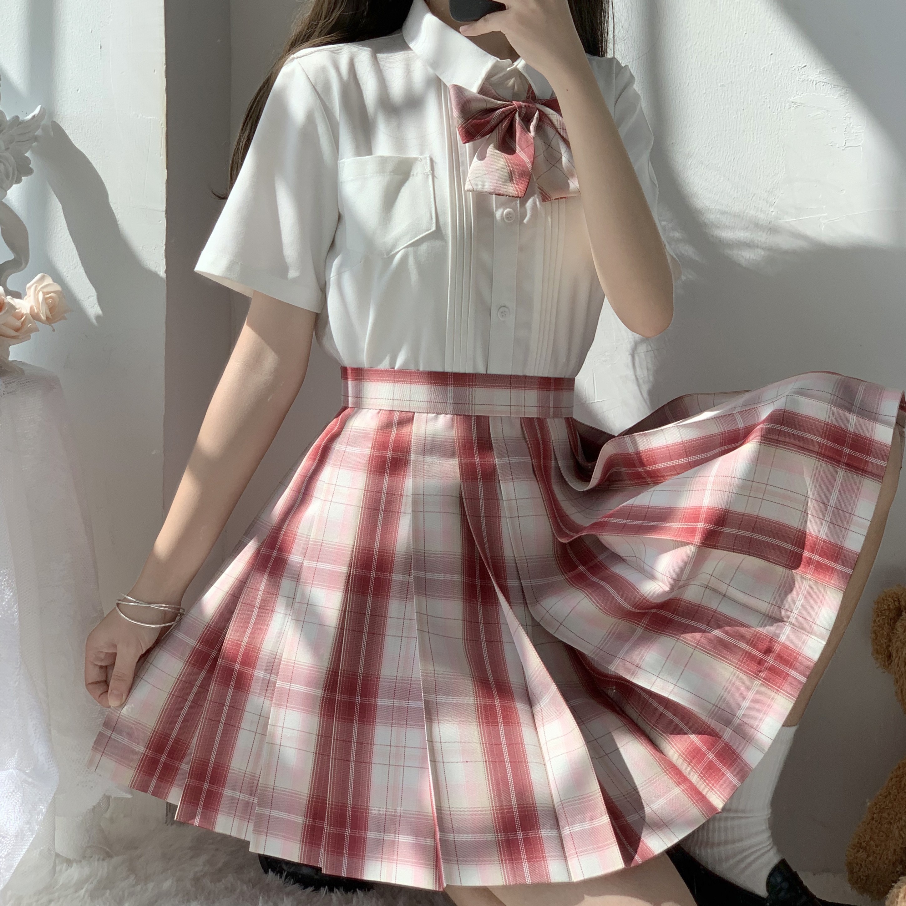 jk半身学生百褶裙制服格裙日原创森林现货草莓学生校服