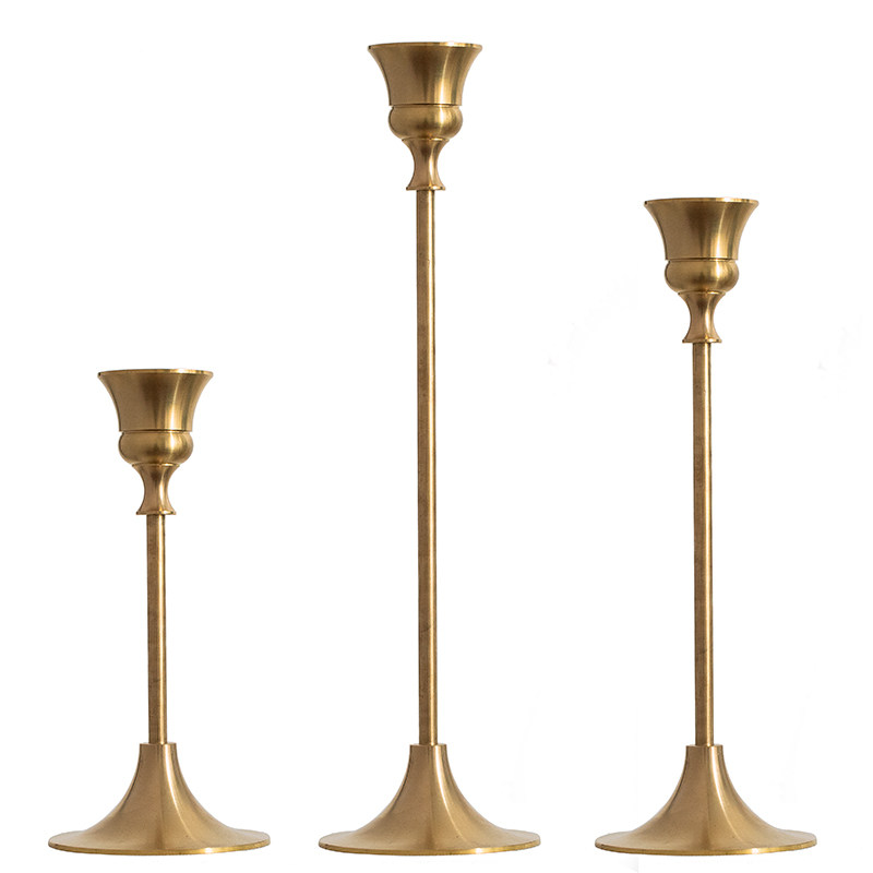 烛台美式复古长杆黄铜摆件浪漫简约烛台
