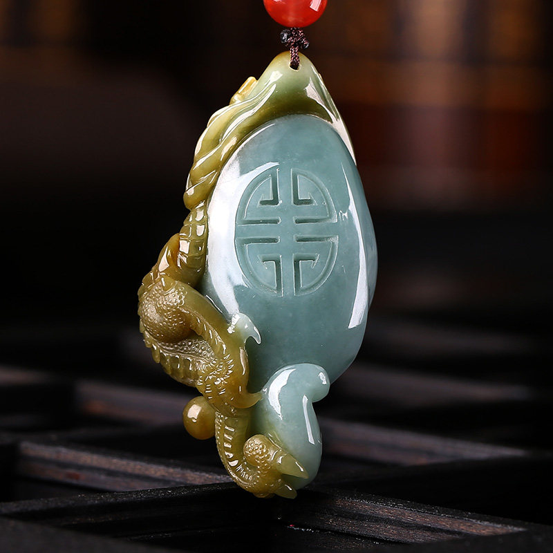 翡翠木觉天然张文雕刻鱼跃龙门黄翡翠龙鱼吊坠颈饰