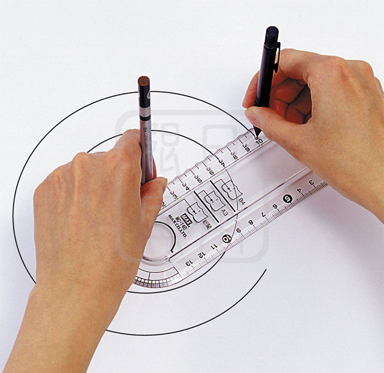 日本进口max美克司小学生用多功能透明直尺波浪尺量角器绘图尺