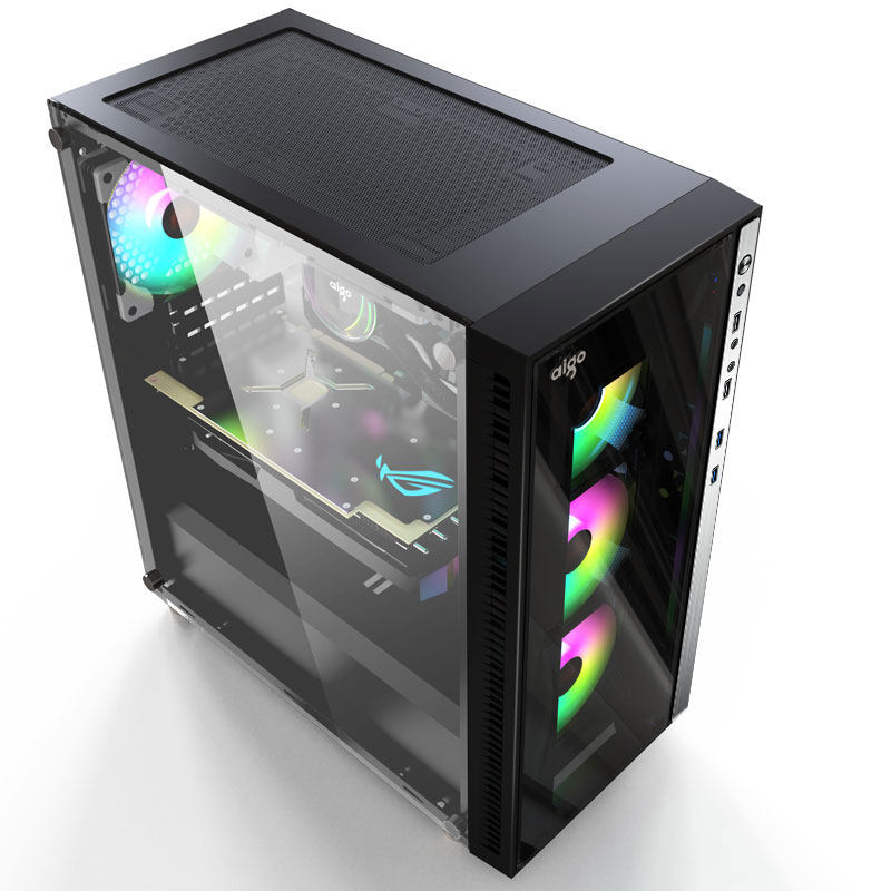机箱aigo爱国者炫影全侧透水水冷电竞diy组装机箱