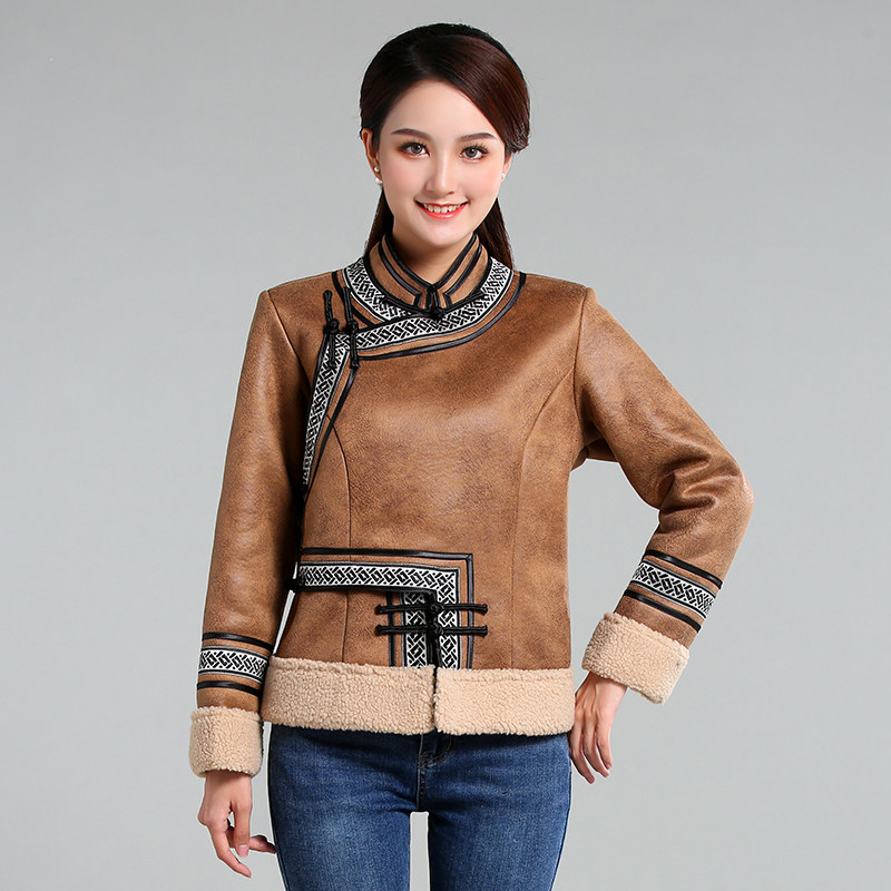 蒙古冬季服装女棉上衣外套民族风棉袄仿皮皮毛民族服装