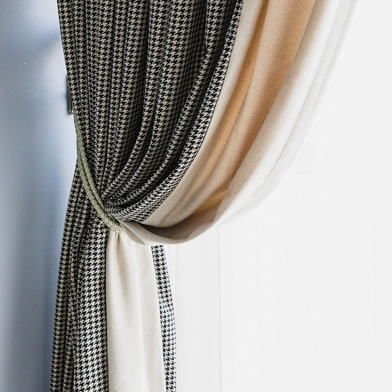 定制窗帘布赫本家布艺美式千鸟格纯色飘窗卧室客厅定制窗帘