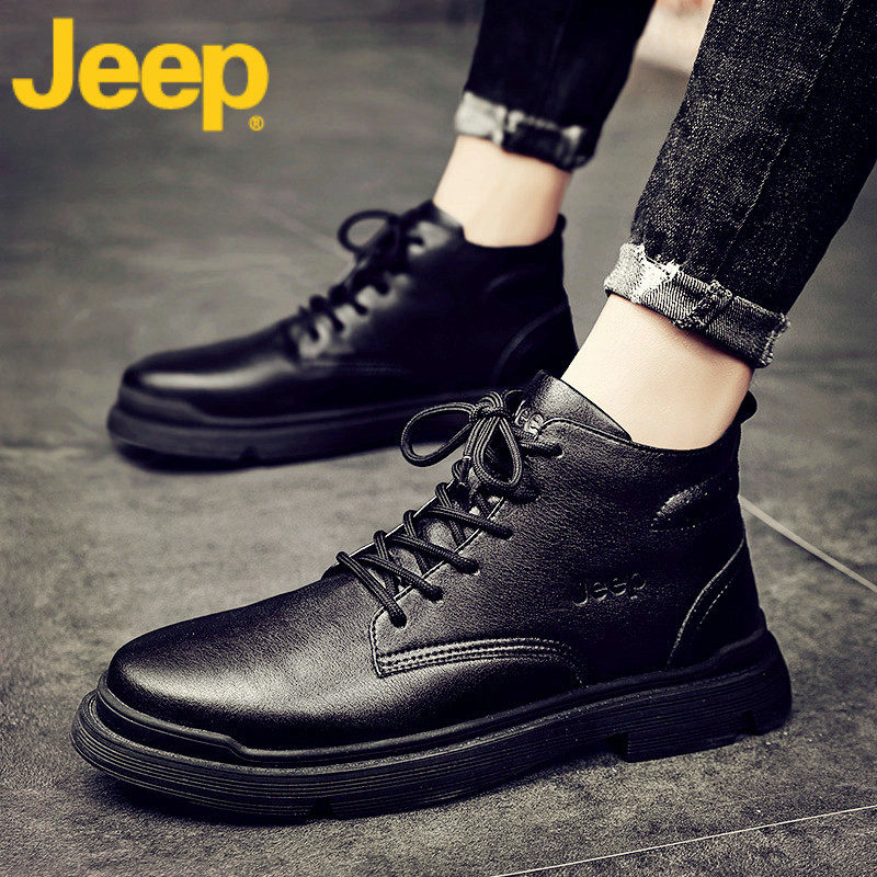 jeep吉普马丁靴男款英伦风中帮真皮工装靴子男士高帮鞋子男鞋春季