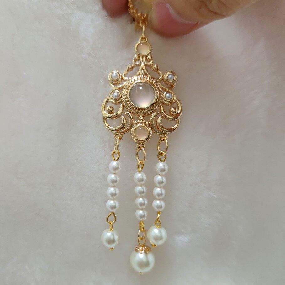 耳饰云纹汉元素古风珍珠华丽长款流苏坠耳原创耳环