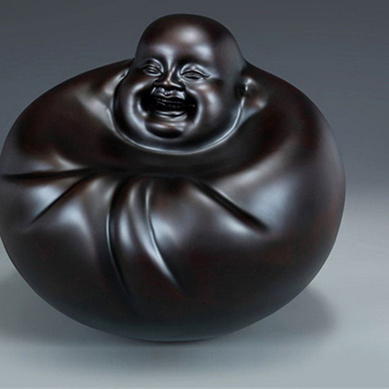 球形佛祖工艺礼品摆件圆形佛摇钱木头雕刻不倒翁弥勒木雕