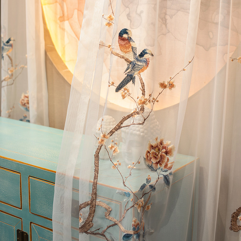 客厅窗帘现代帘头g901纱帘中式绣花新古典高端定制窗帘