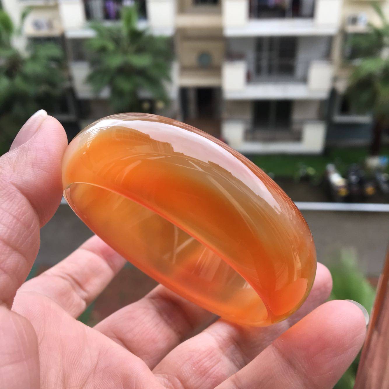 巴西纯天然原色水果果冻橘色玛瑙手镯加宽加厚手镯