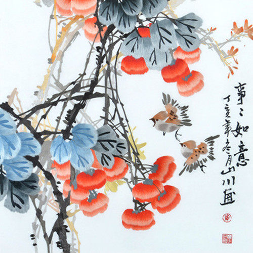 印花雅慕dmc十字绣客厅餐厅书房国画两联葫芦与柿子福禄事事如意