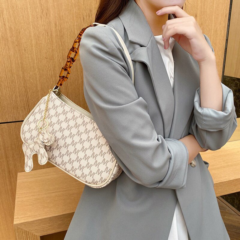 百姿兰质感时尚女包百搭洋气单肩包斜挎包韩版高级感法棍包腋下包