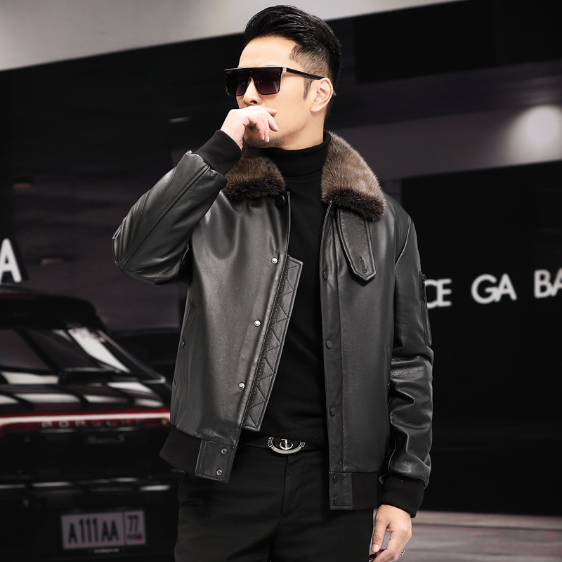 新款海宁真皮皮衣男夹克整貂领牛皮羽绒服皮毛一体皮草冬季外套
