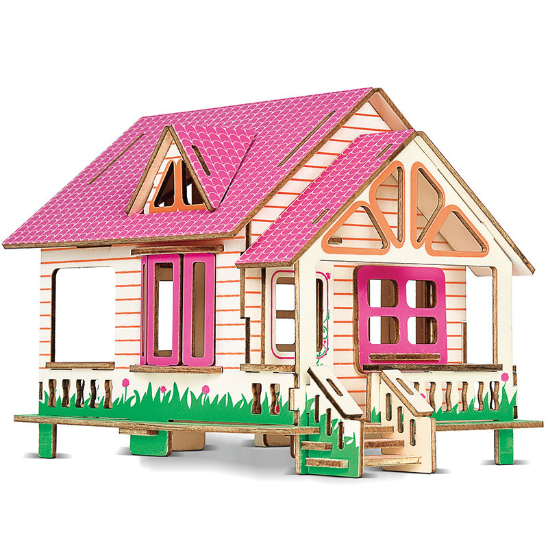 立体公主拼图房子别墅手工益智积木木制建筑拼图
