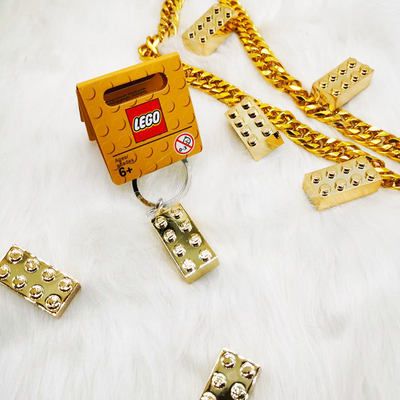 创意乐高积木钥匙扣挂件lego电镀金色小砖块玩具书包挂饰钥匙圈