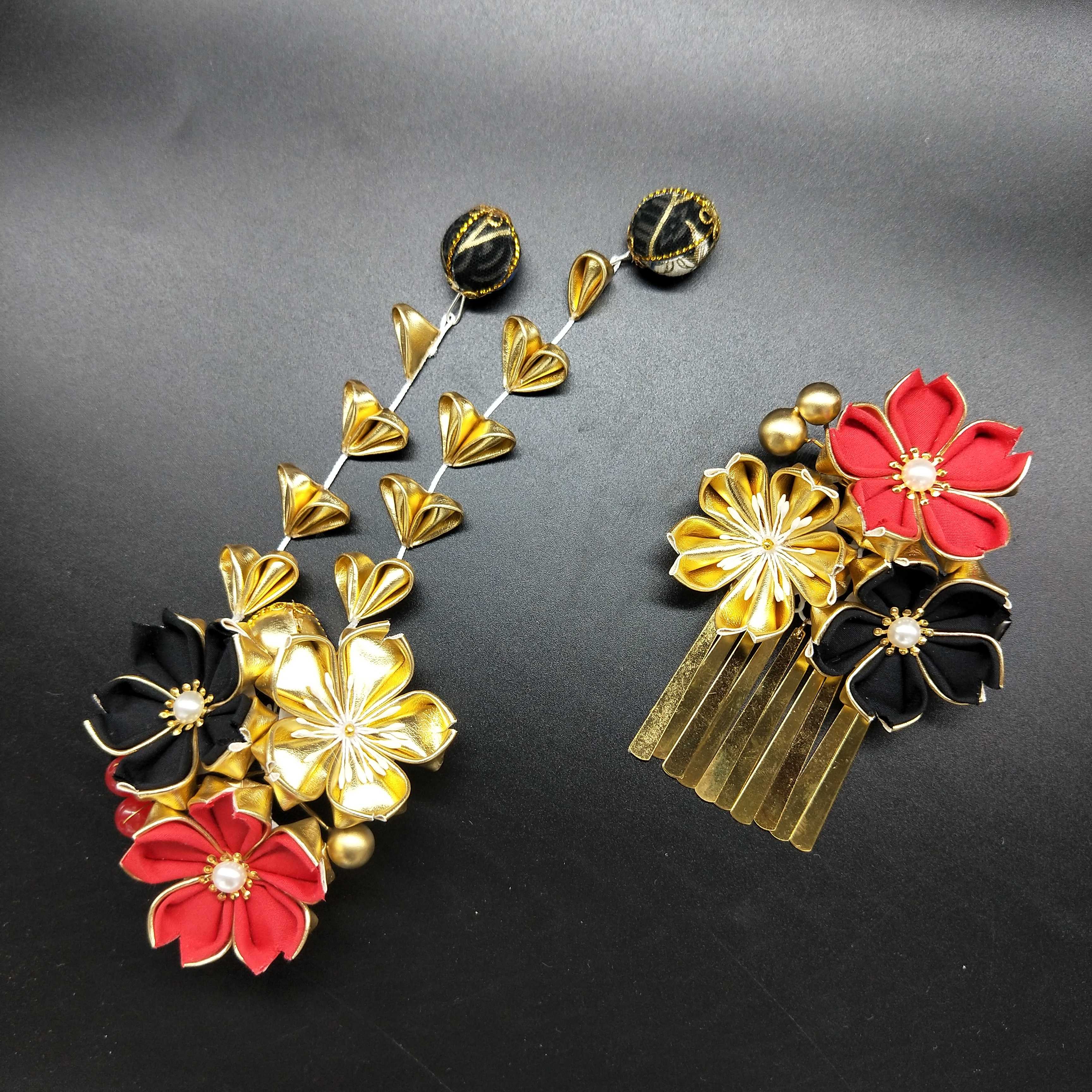 手工和风布花和服汉服发饰 爱与死 白昼梦花魁艺妓lolita头饰发夹