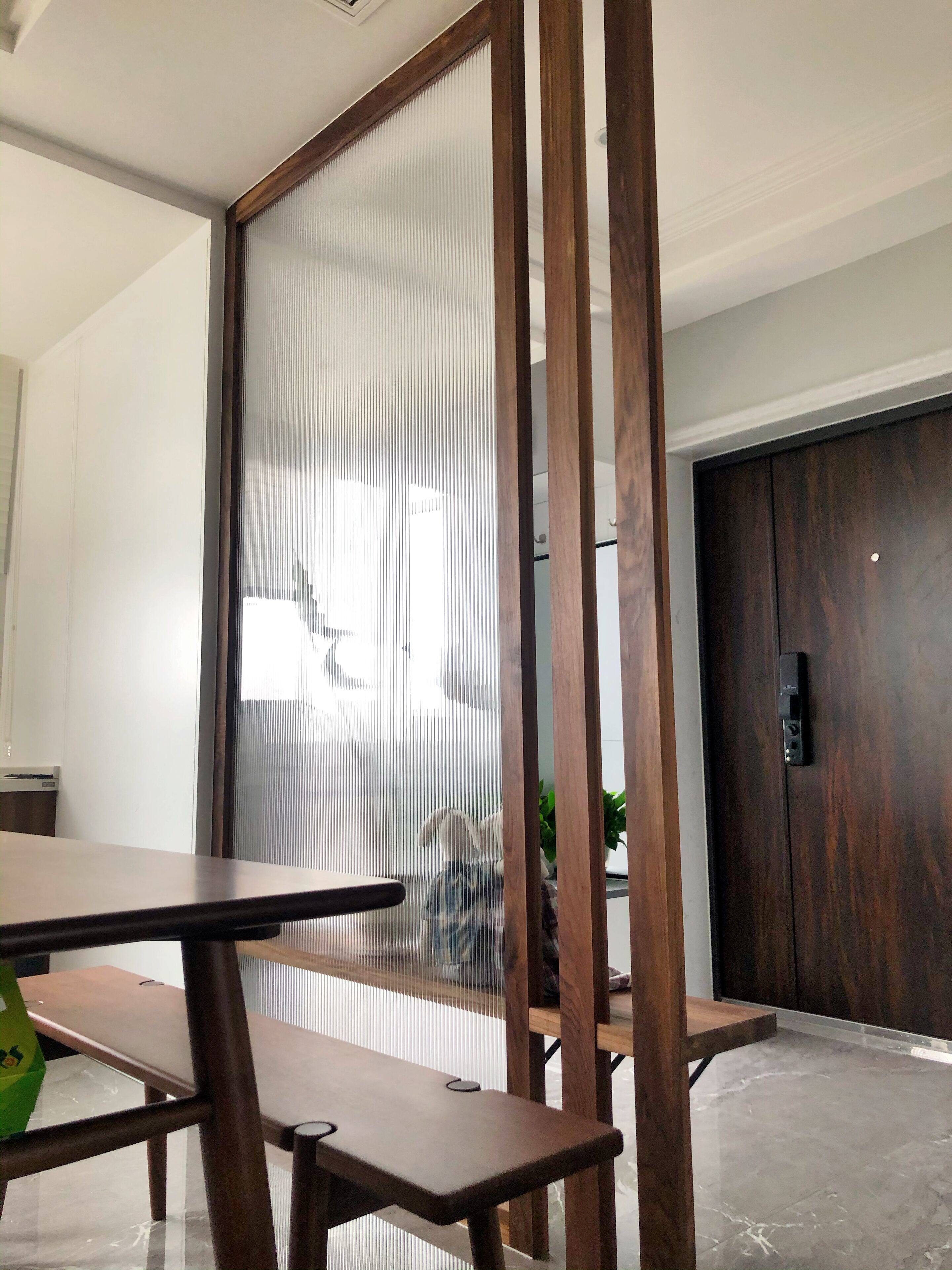 简弋屏风玄关胡桃木隔板隔断玻璃长虹实木中式座屏