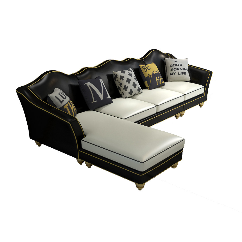 美式轻奢后现代新古典简约皮布沙发三人位四人位转角客厅组合皮艺