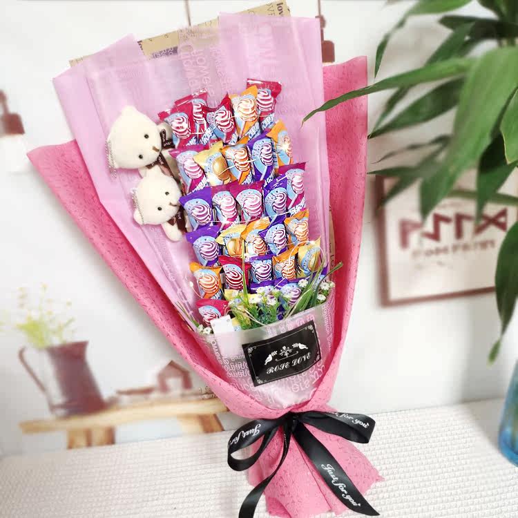 33颗阿尔卑斯棒棒糖花束束手糖果创意礼物女朋友情人节糖果