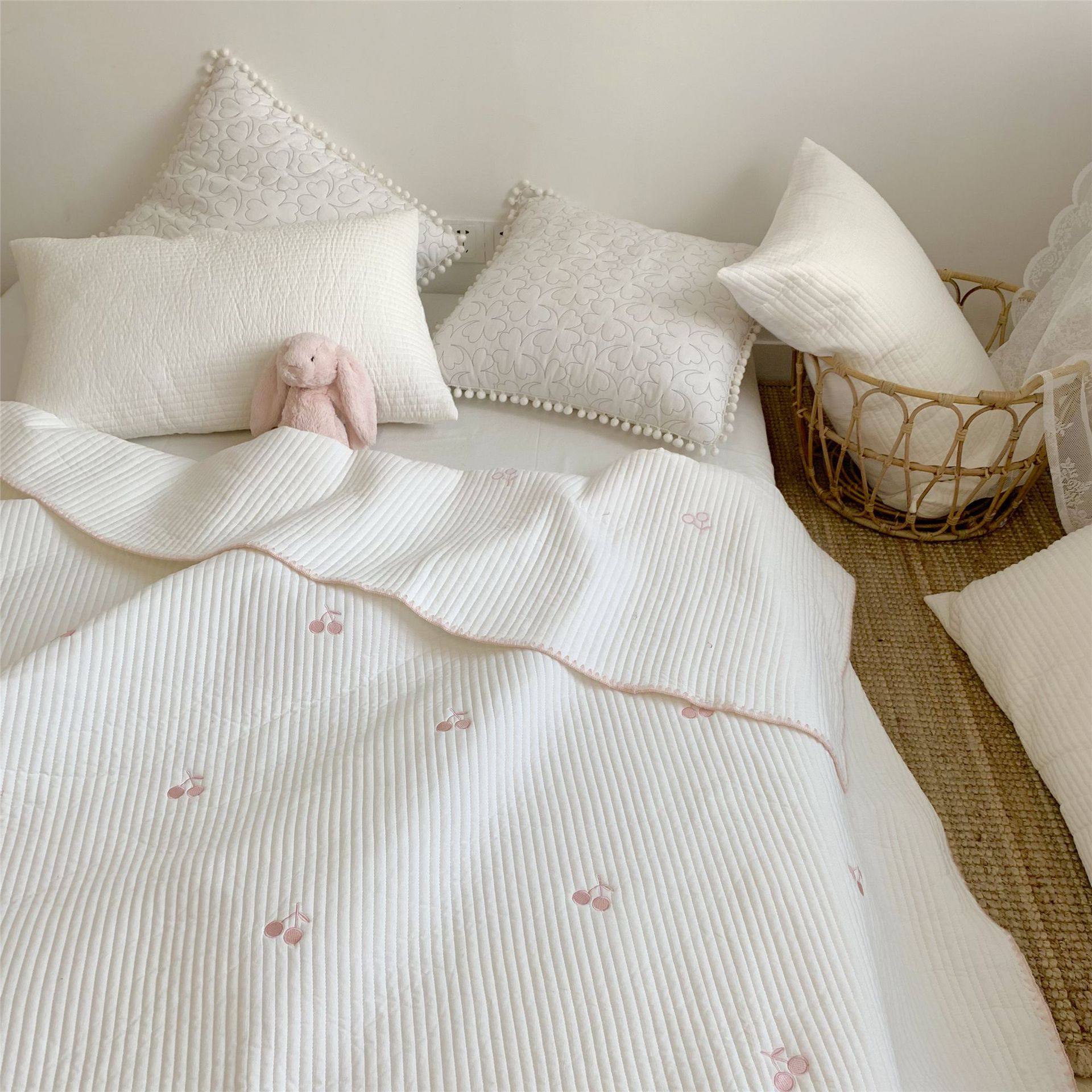 北希萌小希同款ins风绣小樱桃全棉床盖床单床垫床盖