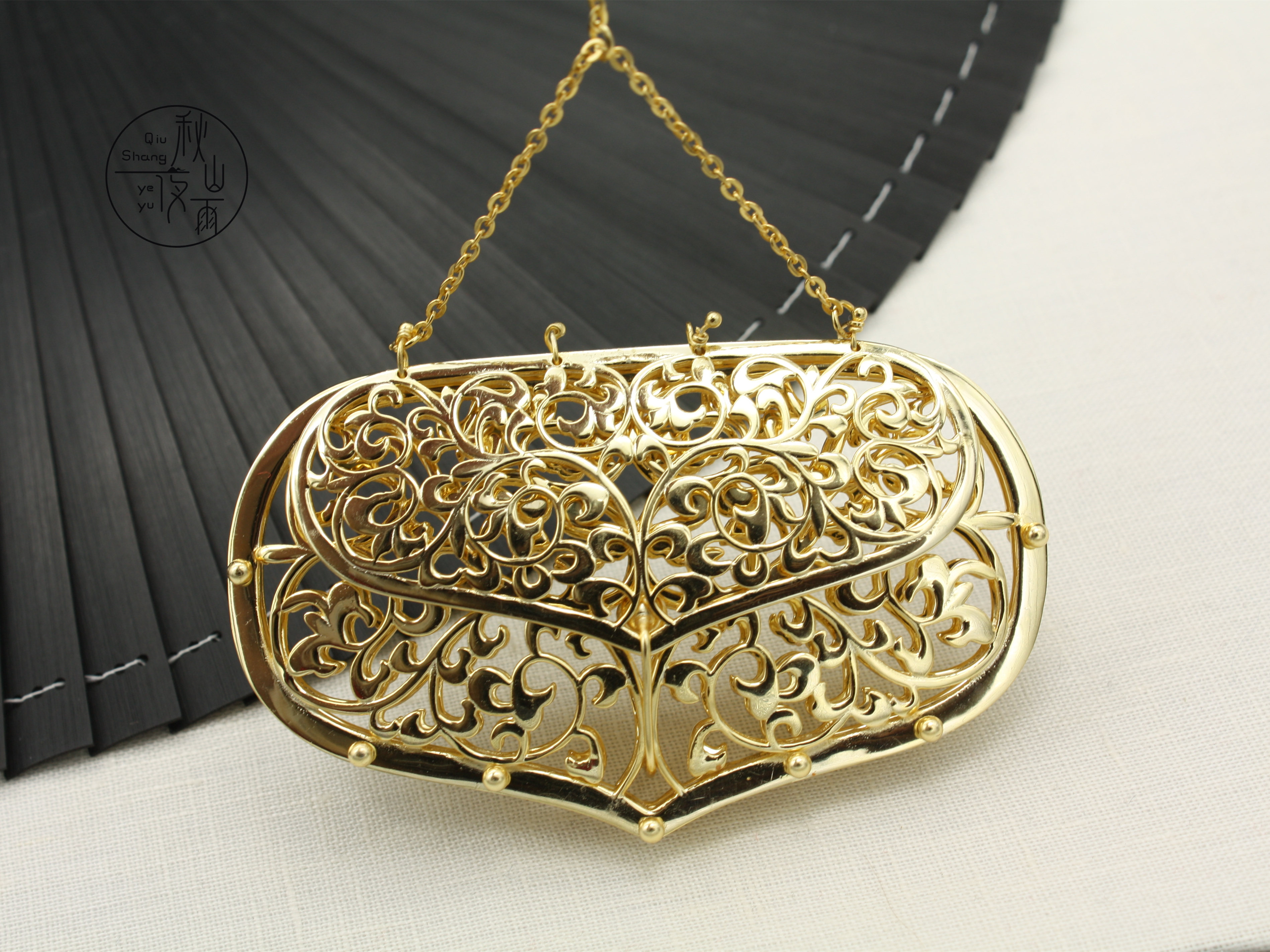 秋山夜雨复原辽代镂空花卉金荷包银镀金配饰其它首饰