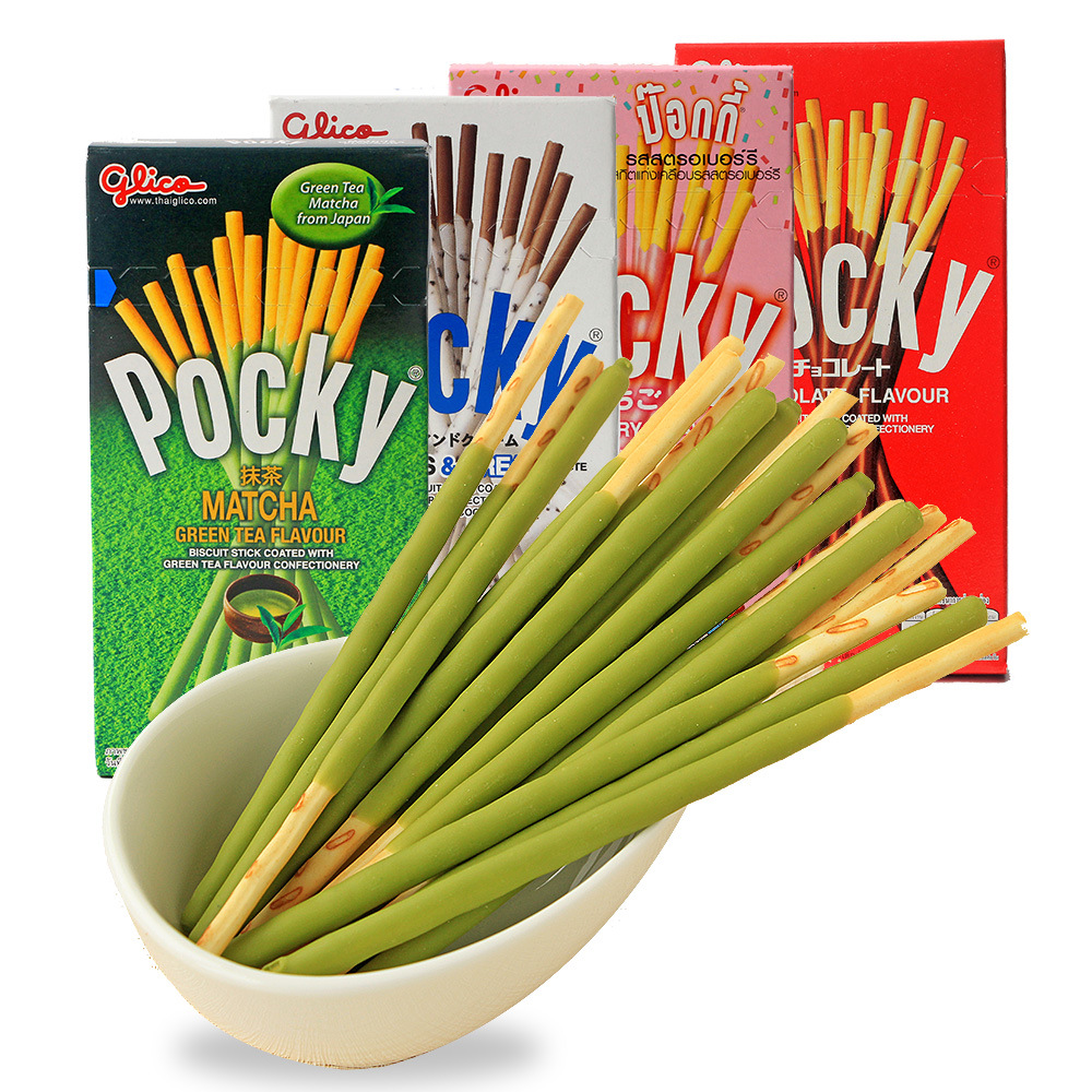 泰国进口零食品 格力高pocky涂层饼干 百奇抹茶奶油草莓巧克力棒