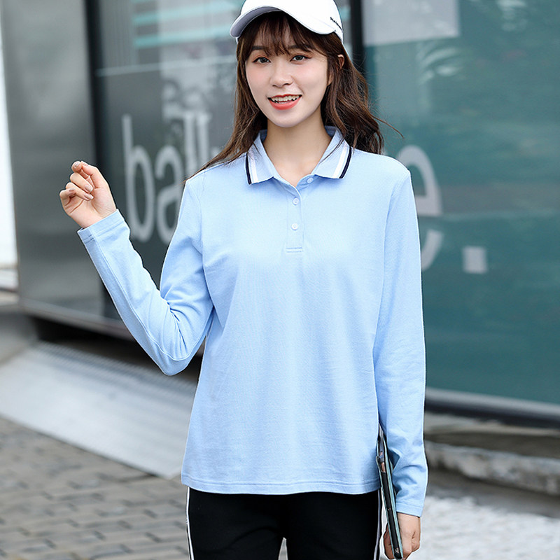 学院长袖polo衫女春秋秋季中学生班服打底翻领polo衫