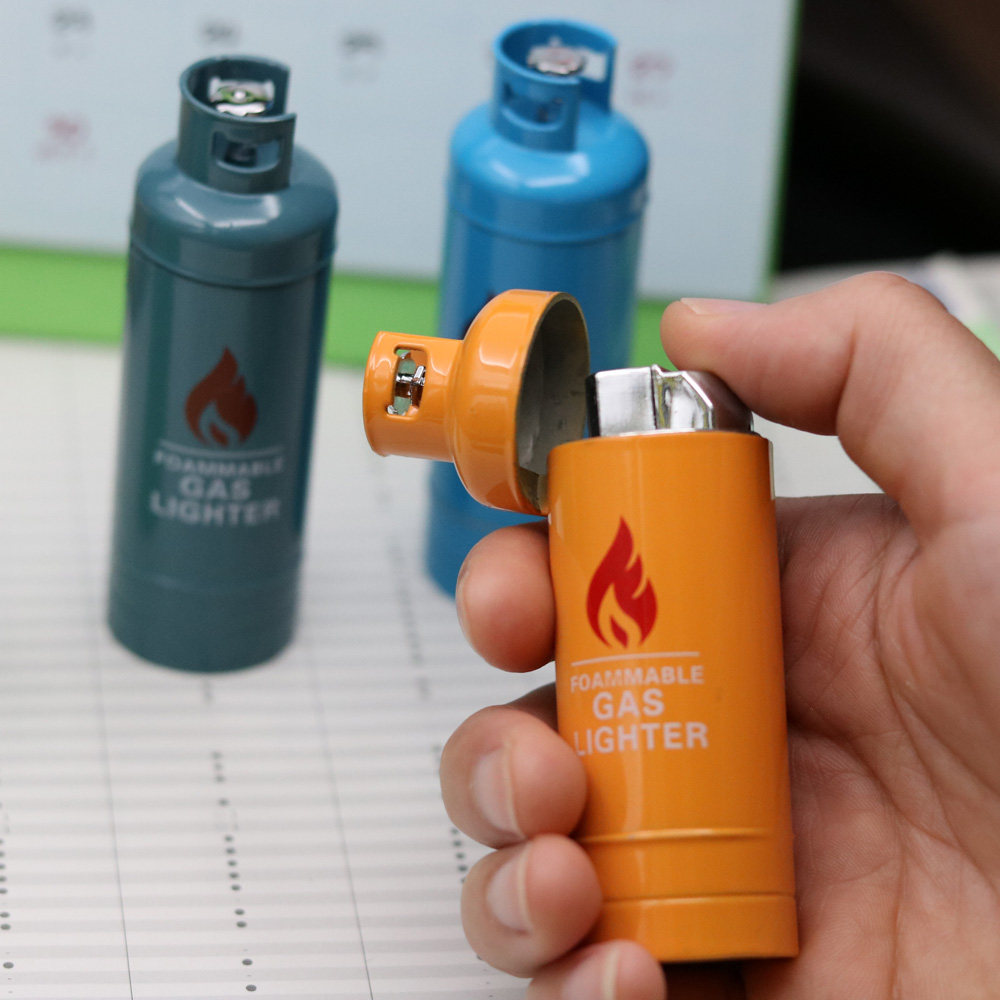 打火机防风个性创意迷你煤气罐模型煤气气瓶充气打火机