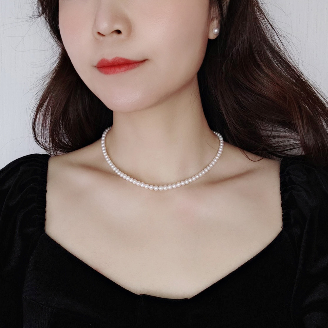 迷你珍珠项链天然强光女细s925纯银baby年轻颈饰