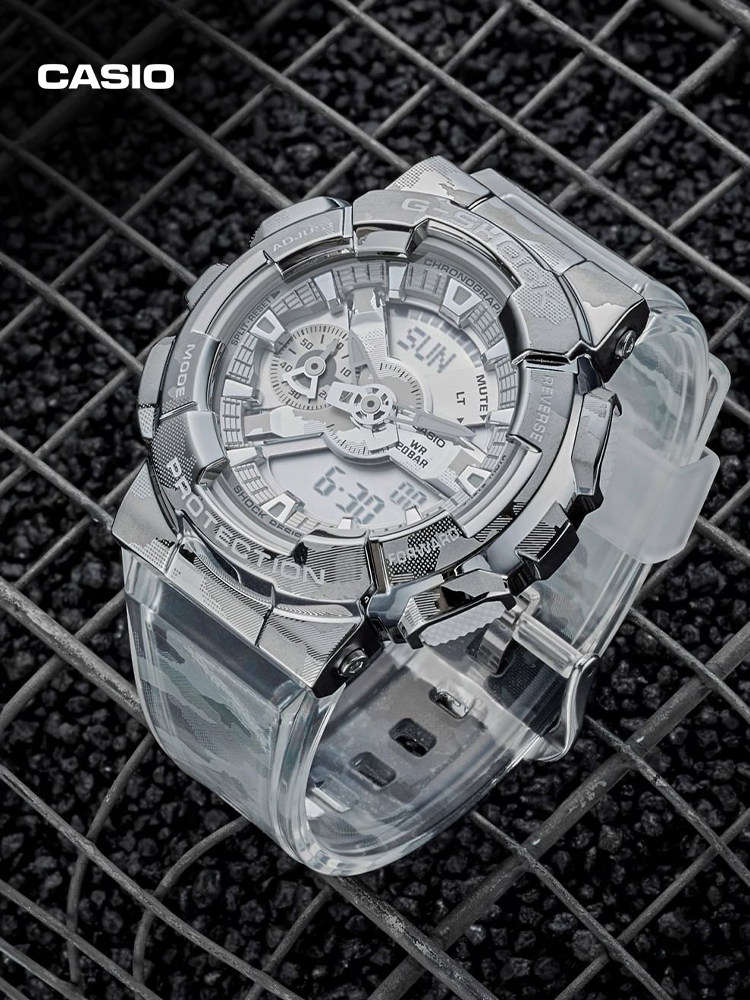 卡西欧手表g-shock小钢炮透明雪地迷彩潮流时尚运动男表gm-110scm