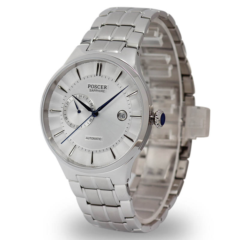 poscer宝时新款正品日历蓝针自动机械国产腕表
