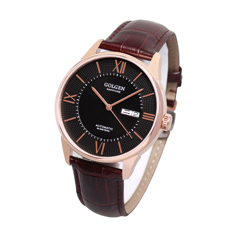 golgen古尊新款热销自动机械表简约休闲商务皮带防水男表6147ml