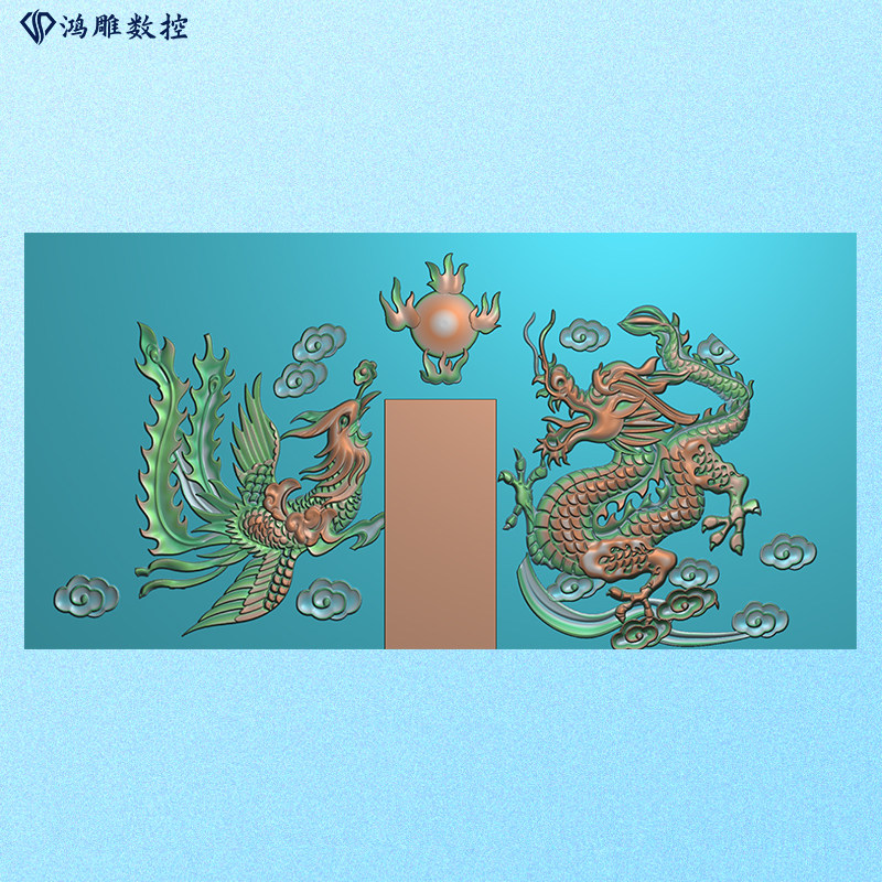 墓碑碑头石雕龙凤戏珠祥云精雕浮雕灰度设计素材