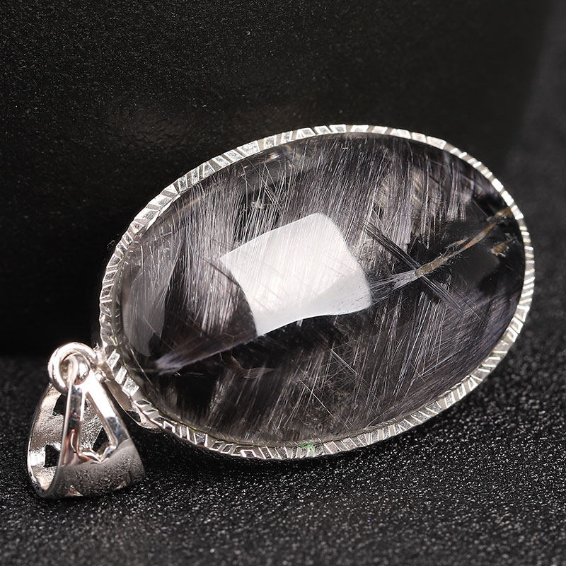 亲宝水晶净水级银钛晶吊坠男款s925银包黑发项坠项坠