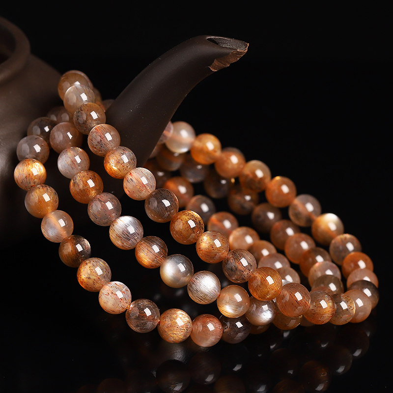 骨干亲宝水晶晶彩太阳石手链黑金日光石手串饰品手链