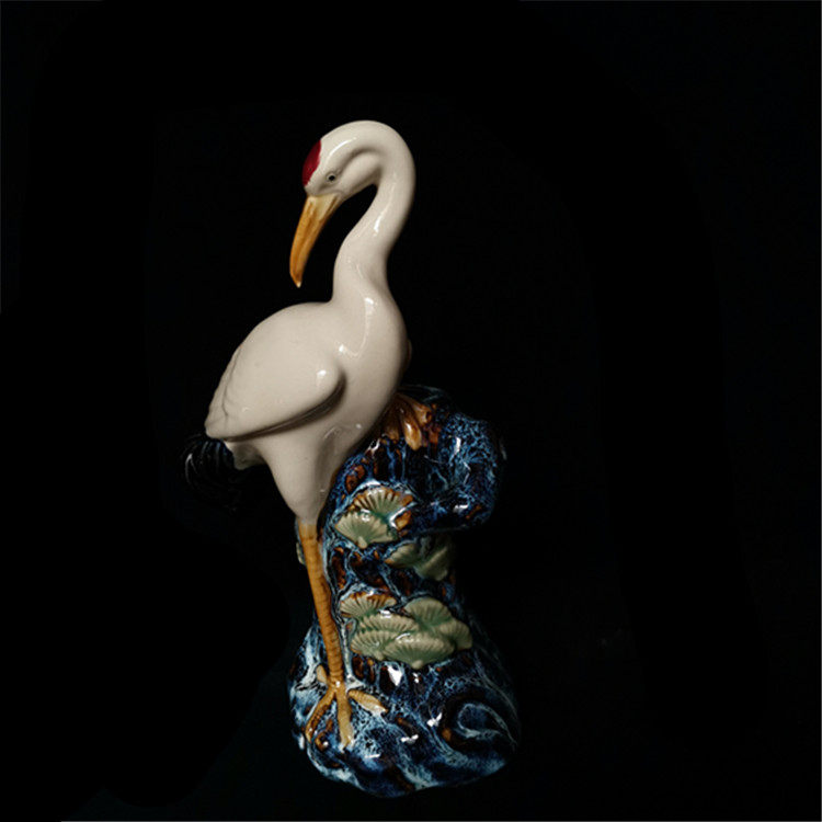 石湾公仔陶瓷朱顶鹤插朱顶鹤仙鹤摆件水养植物花瓶花盆摆件