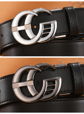 网红同款双字母扣cg女牛皮真皮腰带