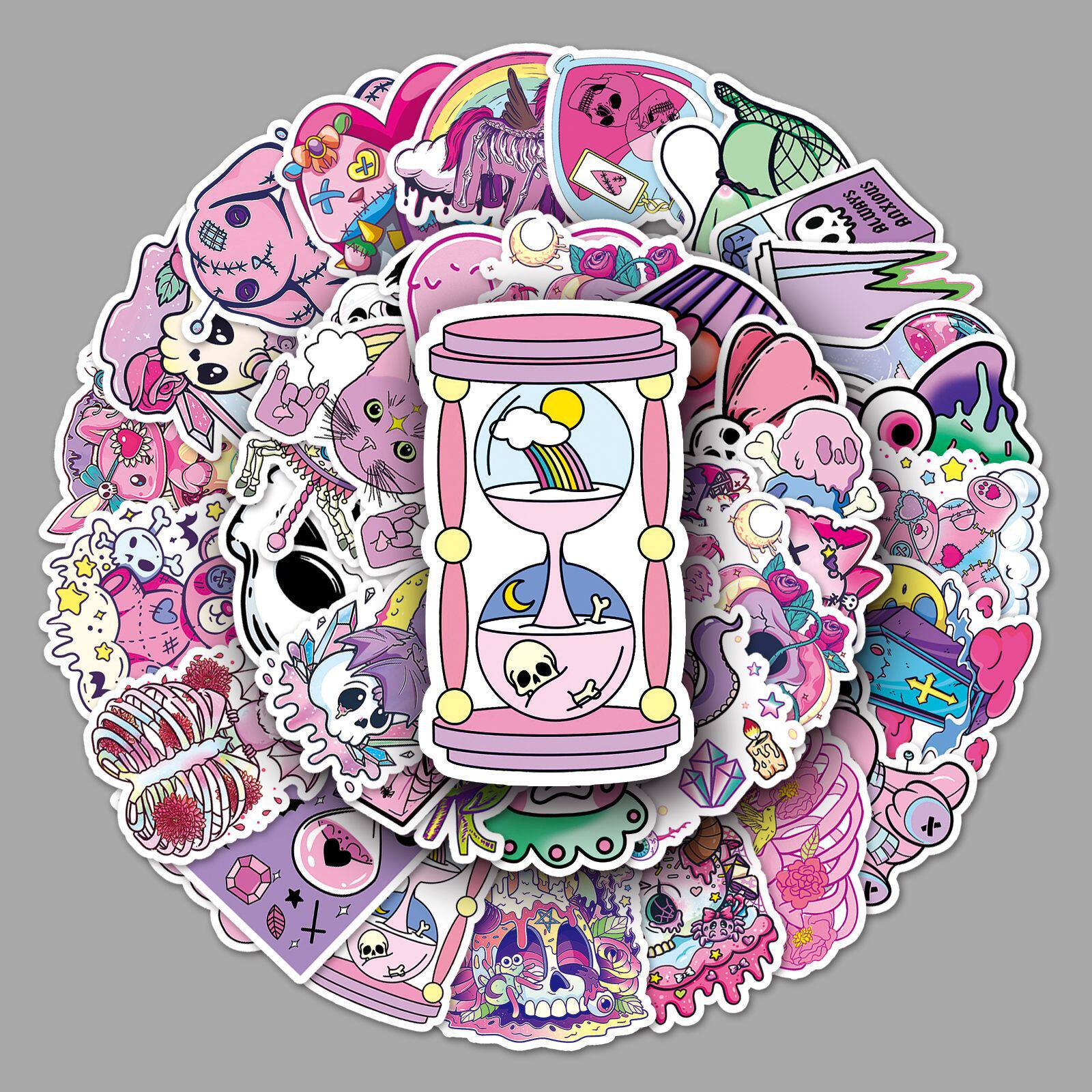 50张粉彩哥特卡通行李箱贴纸个性潮流涂鸦笔记本电脑贴纸