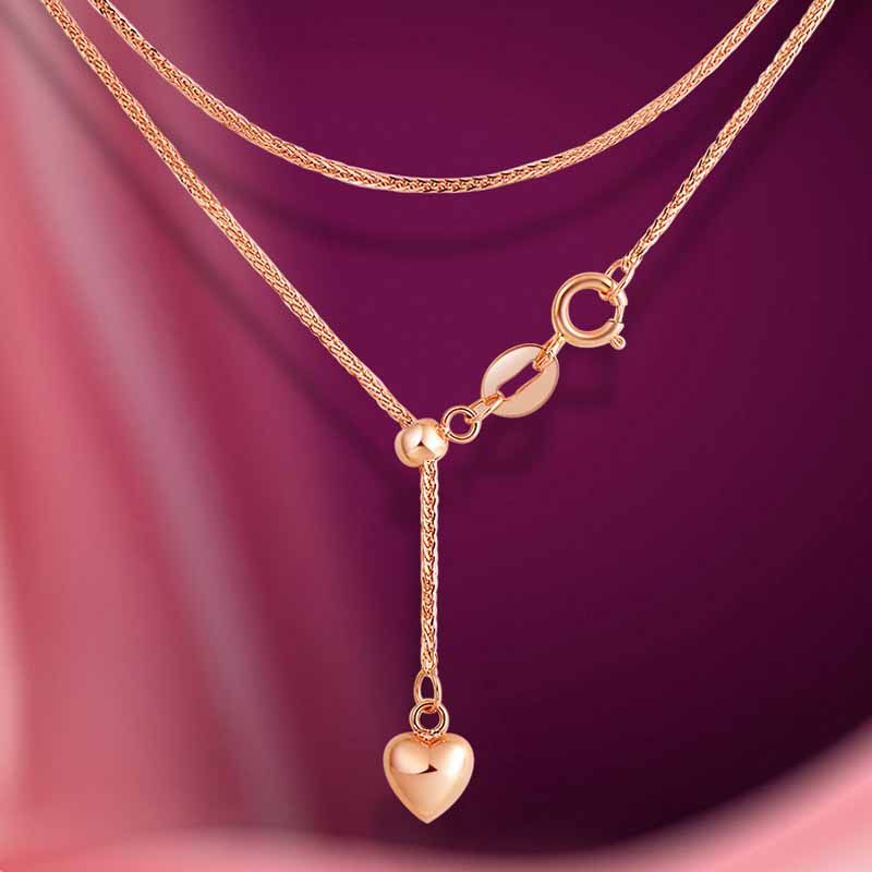 项链黄金18k肖邦链可调节爱心锁骨au750素链颈饰