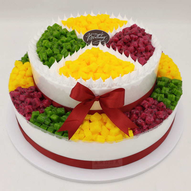 2021年新款双层水果仿真蛋糕模型样品塑胶插件仿真水果