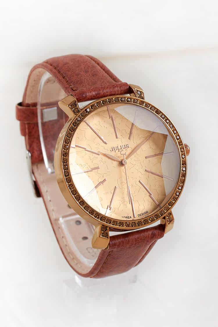 正品专柜julius聚利时韩版时装表大表石英手表水钻皮带防水女士