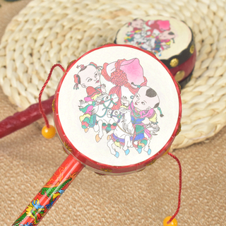 奥尔夫乐器木质传统羊皮手鼓新疆舞蹈双面手拍鼓儿童手敲鼓拨浪鼓