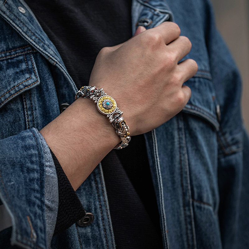 大善八卦九宫饰品手饰真言六字复古霸气男士手链