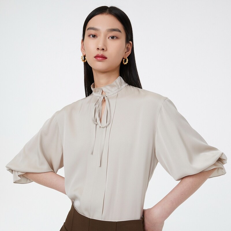 epyaying雅莹女装优雅桑蚕蚕丝木耳耳边飘带衬衫衬衫