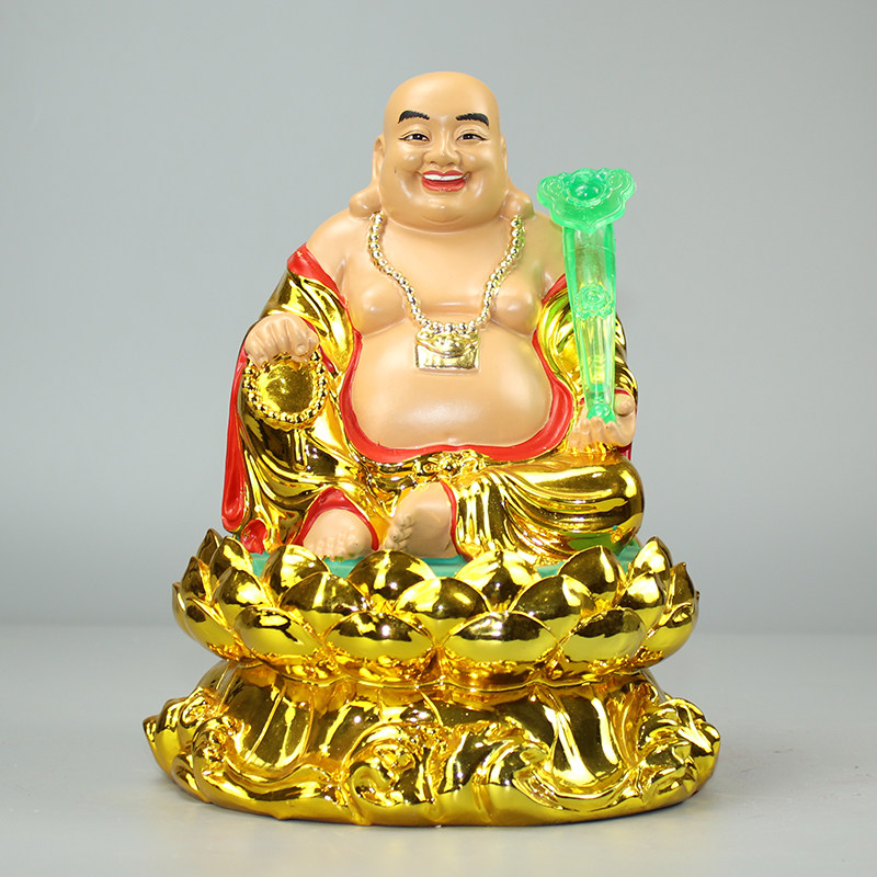 笑佛像大肚弥勒佛摆件金色树脂弥勒菩萨居家用寺庙开光镀金弥乐佛