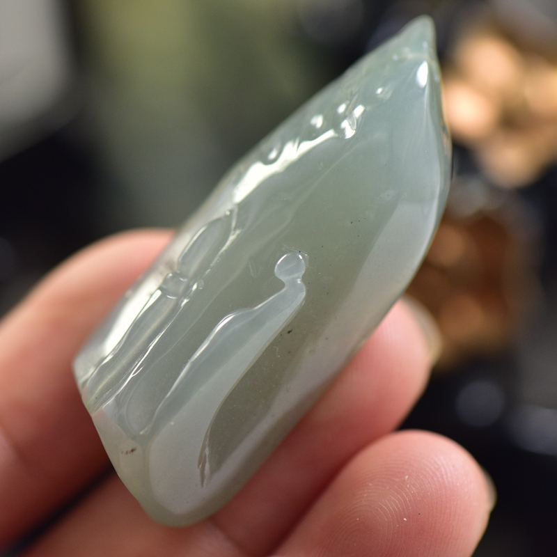 冰糯种天然翡翠玉雕悟道特色随形雕刻佛玉佩带证书颈饰