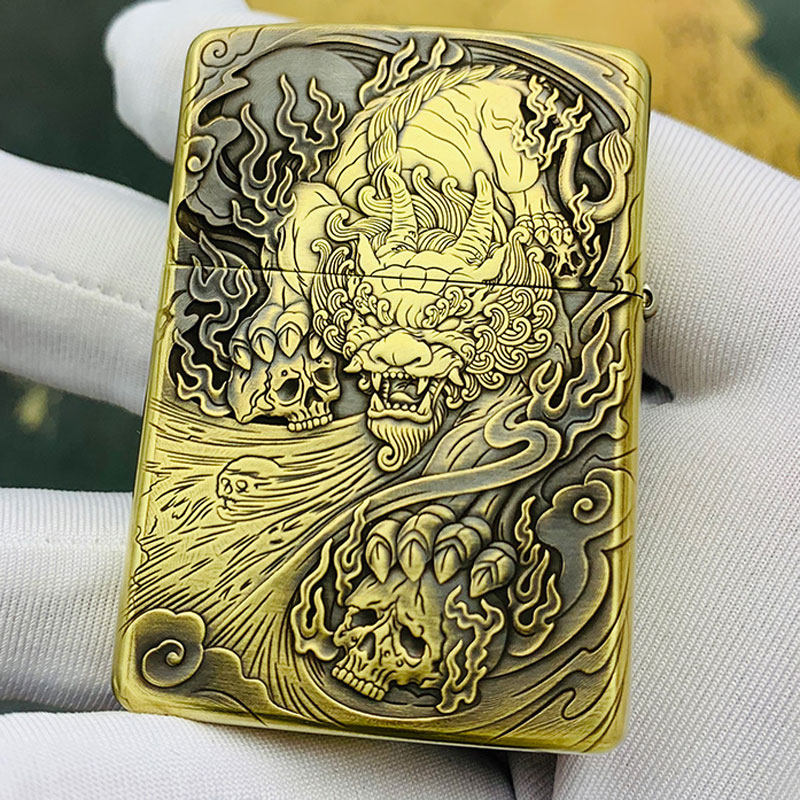 zippo打火机原装正版纯铜浮雕鬼王系列辟邪貔貅zippo
