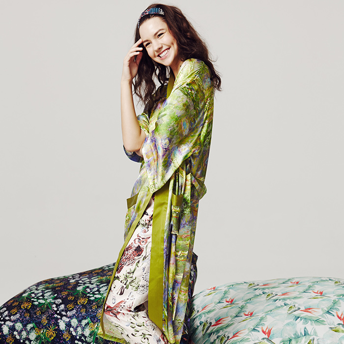 soiejardin睡莲真丝数码艺术莫奈画作印花宽松睡袍