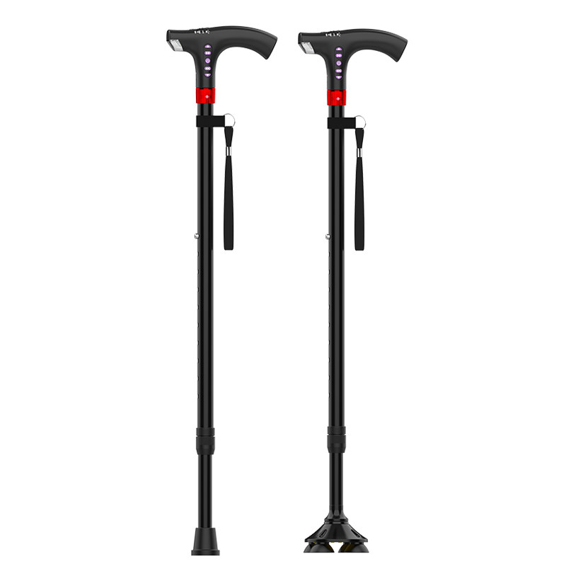 老人拐杖轻便防滑老年用的拐扙多功能智能手杖四脚铝合金拐棍带灯